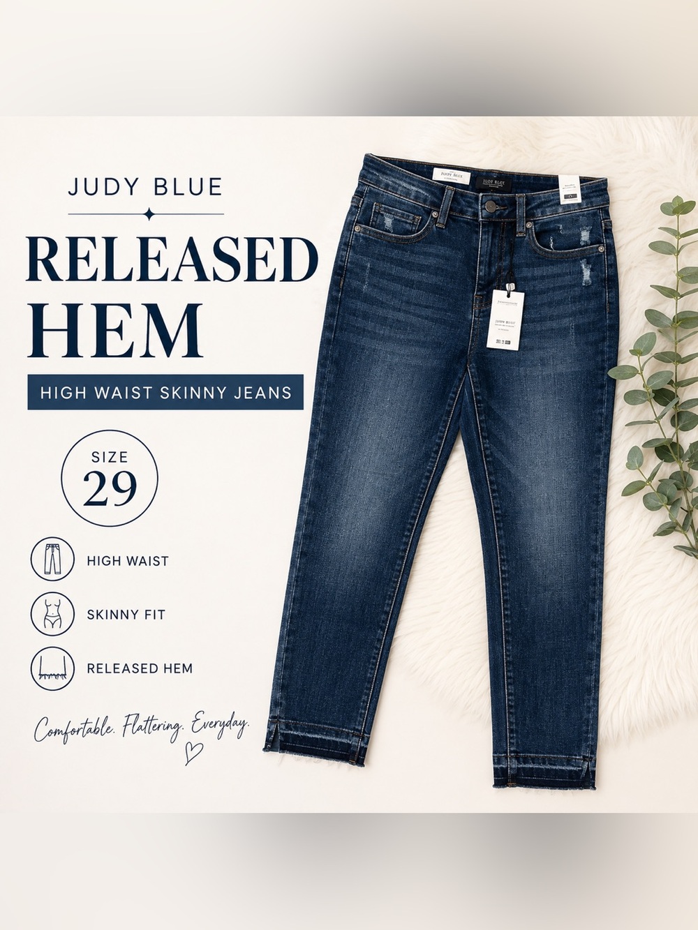 Judy Blue Released Hem High Waist Skinny Jeans Size 29 NWT